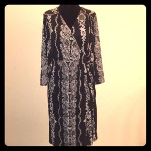 Long sleeve black and white wrap dress